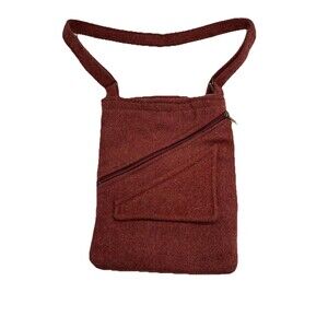 Vtg Carpet Bags of America Solid Wool Carpet Fabric Boho Bag Purse Hippie